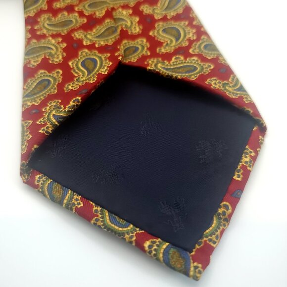 BROOKS BROTHERS 100% SILK Paisley Tie Red Gold & Green Holiday Wear Gift Office - Picture 3 of 5
